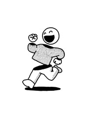 illustration of a character of a person smiling widely with his body as if separated