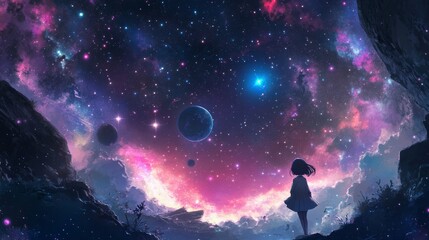 Obraz premium Picture of space with stars and planets, showing the vastness and endless possibilities of the universe. 