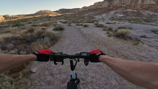 Mountain Bike POV Mojave Desert Canyon Sunset 2 Cycling in California USA