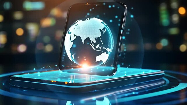 Futuristic Smartphone Displaying Holographic Earth for Global Connectivity