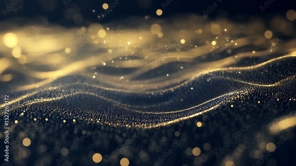 Fototapete Mesmerizing golden particles float above a shimmering textured surface creating a dreamlike atmosphere : Generative AI