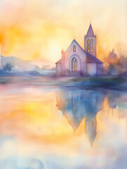 Obraz premium Serene Church at Sunrise