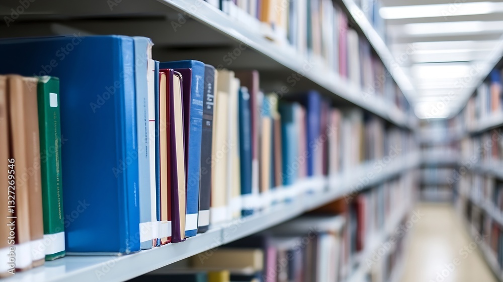 Poster closeup of neatly arranged books on shelves showcasing a wellstocked library interior : generative a