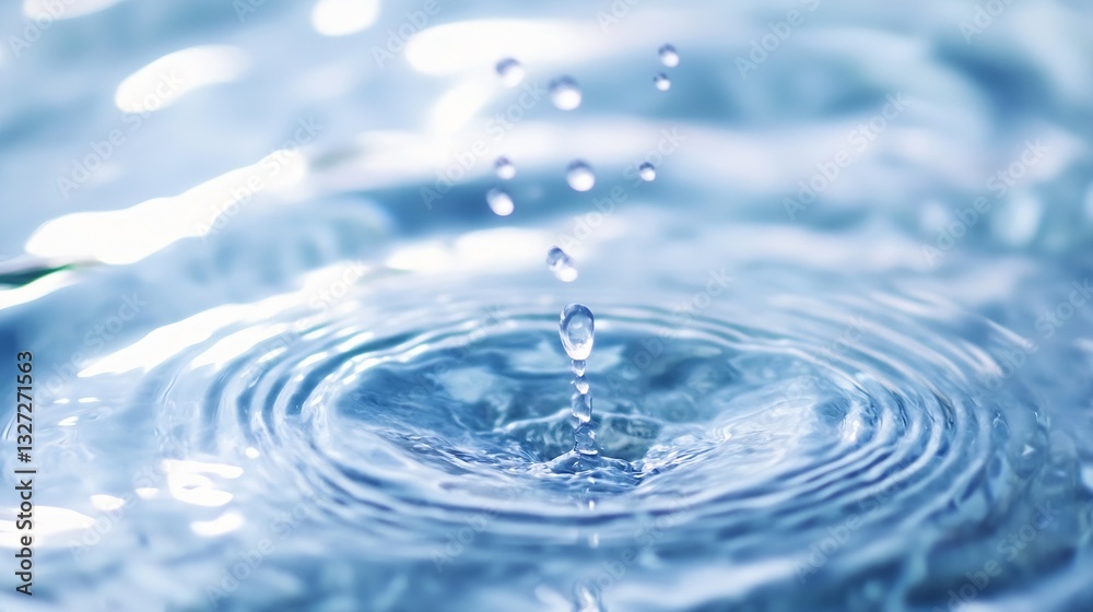 Fototapete Closeup of water droplets splashing and creating ripples in a calm serene pool showcasing tranquility and beauty : Generative AI