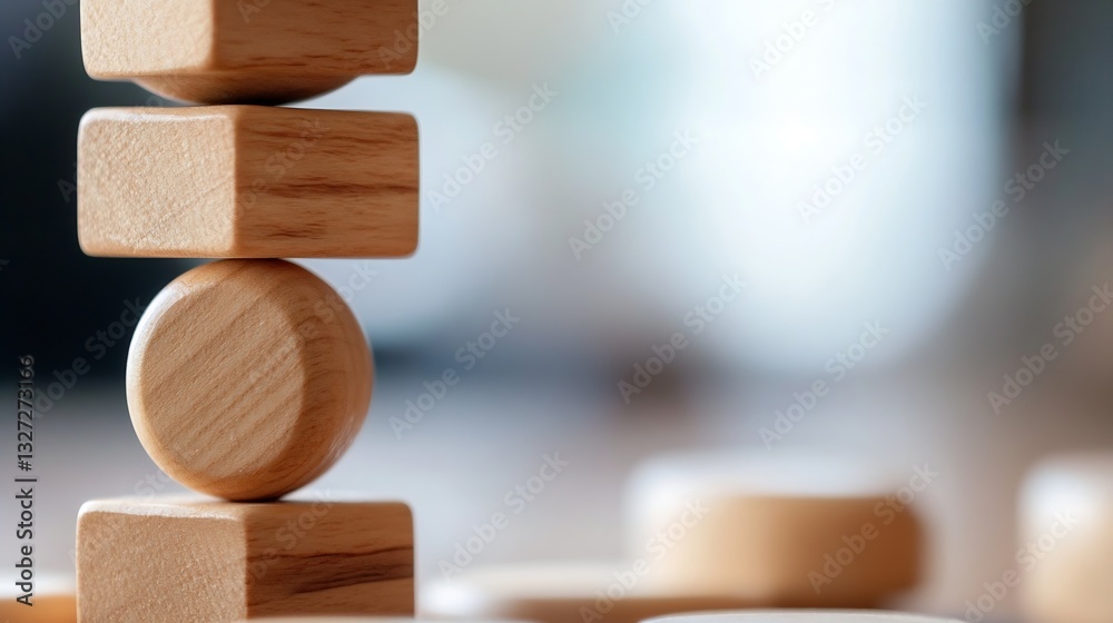 Poster wooden building blocks in various shapes stacked for creative play and educational purposes : genera