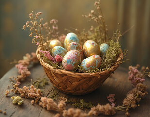 Easter Eggs in a Basket