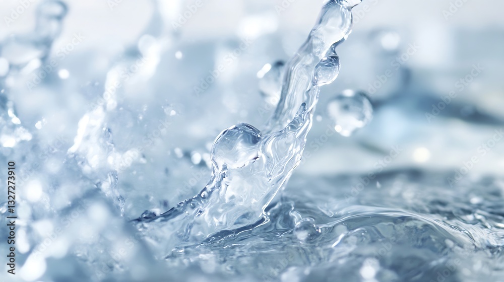 Poster captivating high speed splash of water creating beautiful bubbles and ripples in clear liquid : gene