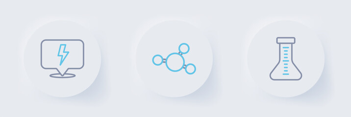 Set line Test tube, Molecule and Lightning bolt icon. Vector