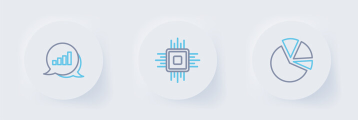 Set line Pie chart infographic, Processor CPU and icon. Vector