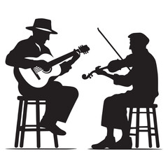 Fototapeta premium Resilient Old Man Playing Musical Instruments silhouette, proving age is just a number - Old Man illustration - Minimalist Old Man vector - Determined musician 