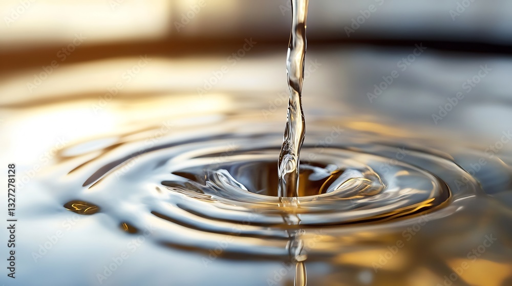 Poster Captivating image of water cascading into a tranquil pool creating ripples and soft atmospheric effects : Generative AI