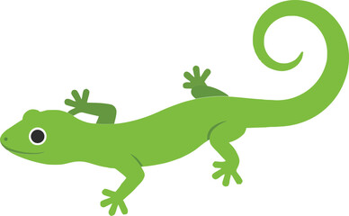 Obraz premium Green lizard crawling on a white background in a minimalistic flat design style showcasing its unique features and playful posture in vector illustration