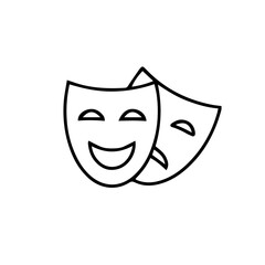 Two theatrical masks, one smiling representing comedy and the other sad representing tragedy, symbolizing the dual nature of drama and performance.
