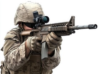 Fototapeta premium American soldier modern gun ultra-HD combat firearm focus vector transparent solid white