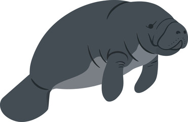Manatee swimming gracefully in a serene underwater setting, showcasing a flat design style with muted colors, vector illustration