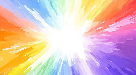 Watercolor splash background with rainbow colors, white space in the center of the picture, on a white background,