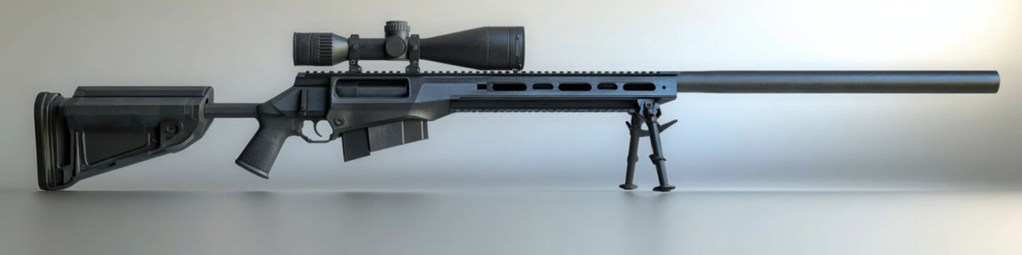 Armored ballistic rifle with heavy-duty barrel and reinforced design sharp vector