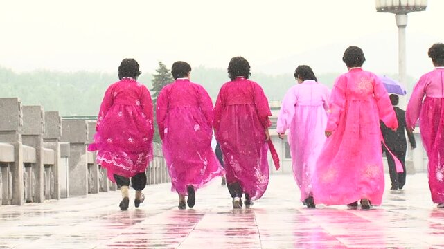 People arriving in Kumsusan memorial palace, Pyongyang, North Korea