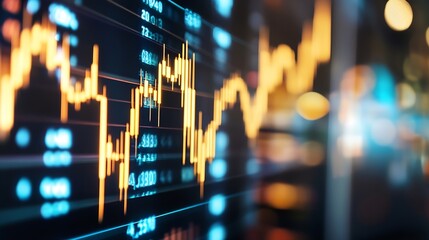 Detailed financial graph showcasing stock market growth trends in a vibrant urban environment : Generative AI