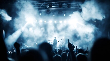 Dynamic Music Concert Scene with Energetic Crowd and Stage Lights : Generative AI