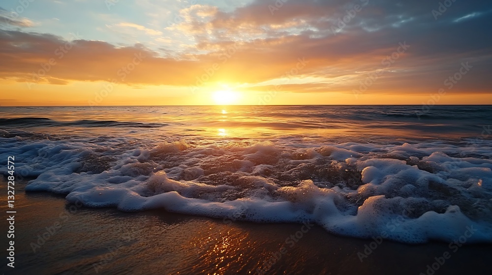 Aufkleber stunning sunset over calm ocean waves creating a peaceful coastal scene : generative ai