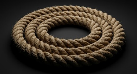 Coiled Tan Rope Lying Flat Against a Dark Gray Surface