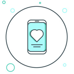 Line Smartphone with heart rate monitor function icon isolated on white background. Colorful outline concept. Vector