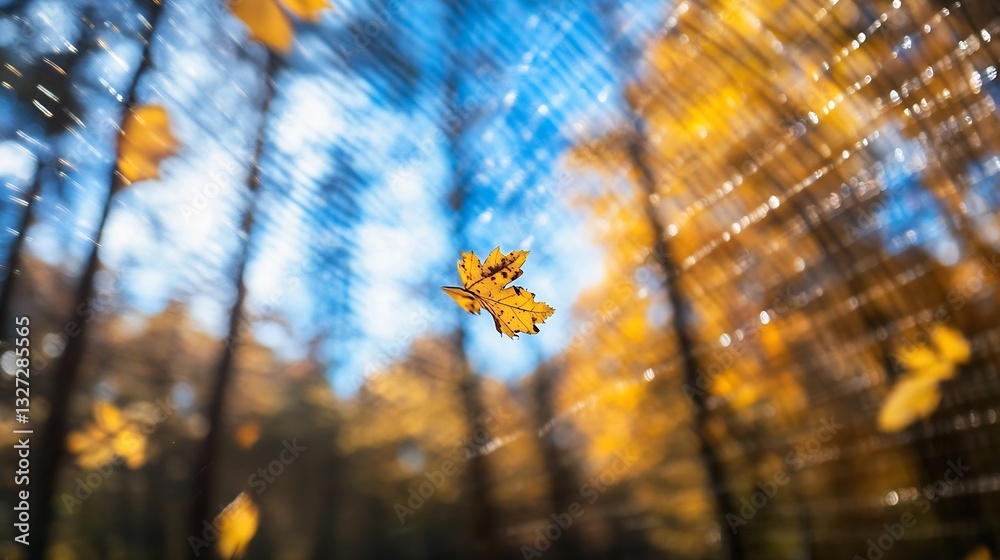 Aufkleber falling autumn leaves captured in a beautiful bokeh effect on a bright day : generative ai