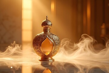 Golden Perfume Bottle in Arabesque Patterns with Mystique represents Opulence