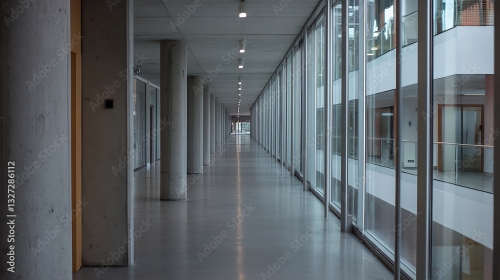Poster a spacious modern corridor with windows showcasing sleek architecture and natural lighting : generat
