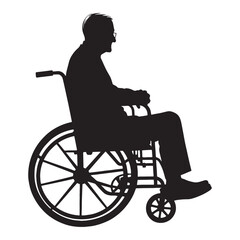 Fototapeta premium Aged Scholar Old Man Sitting in a Wheelchair silhouette, carrying years of wisdom - Old Man illustration - Minimalist Old Man vector - Intellectual elder 