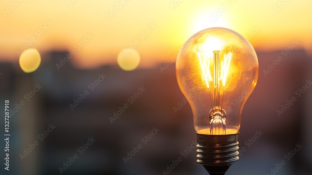 Aufkleber vintage light bulb glowing at sunset creating a warm atmosphere of inspiration and creativity : gene