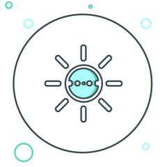 Line Solar energy panel icon isolated on white background. Sun with lightning symbol. Colorful outline concept. Vector