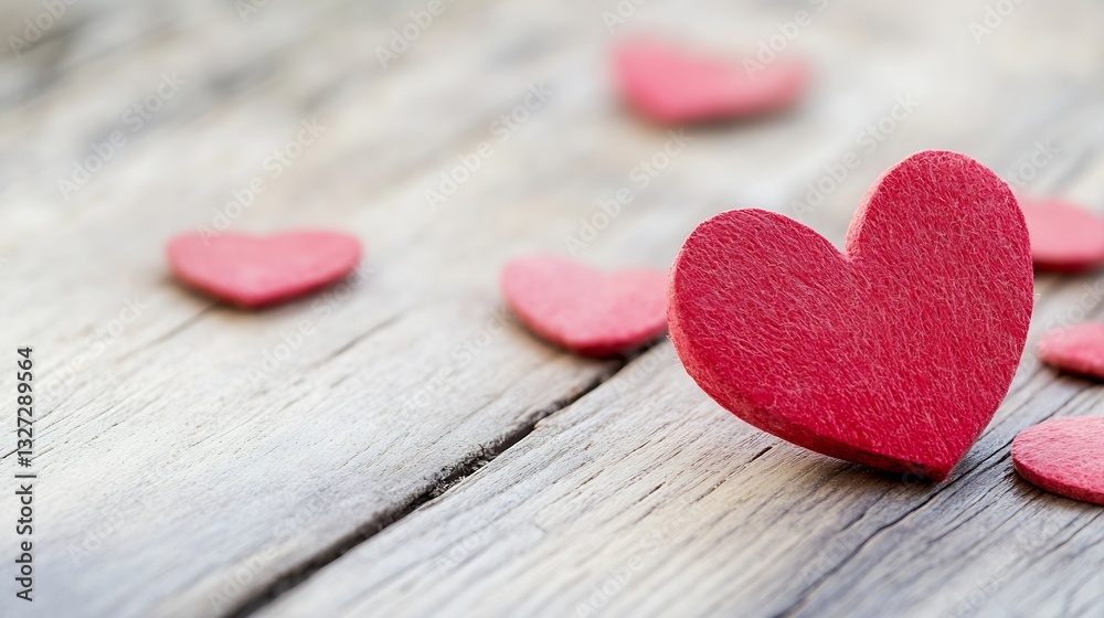 Aufkleber Collection of small red heart shapes on rustic wooden background creating a romantic atmosphere : Generative AI