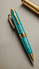 Elegant turquoise fountain pen with a golden nib.