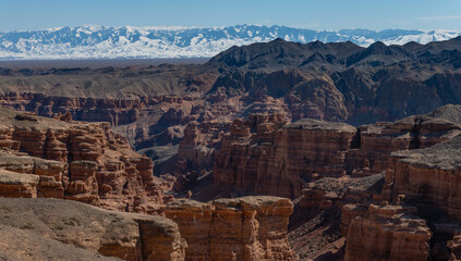 The famous Valley of Castles in the Charyn River Canyon in southeastern Kazakhstan