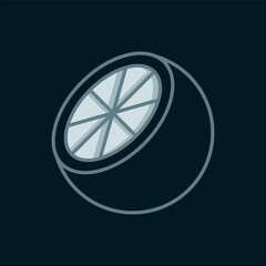 Line Orange fruit icon isolated on black background. Flat filled outline style with shadow. Vector