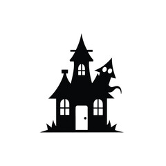 small horror haunted house black silhouette on white background