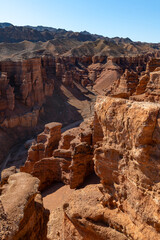 The famous Valley of Castles in the Charyn River Canyon in southeastern Kazakhstan