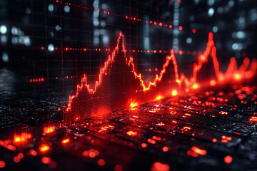 Graph on a computer display indicating a volatile market, 