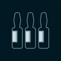 Line Medical vial, ampoule, bottle icon isolated on black background. Vaccination, injection, vaccine healthcare concept. Flat filled outline style with shadow. Vector