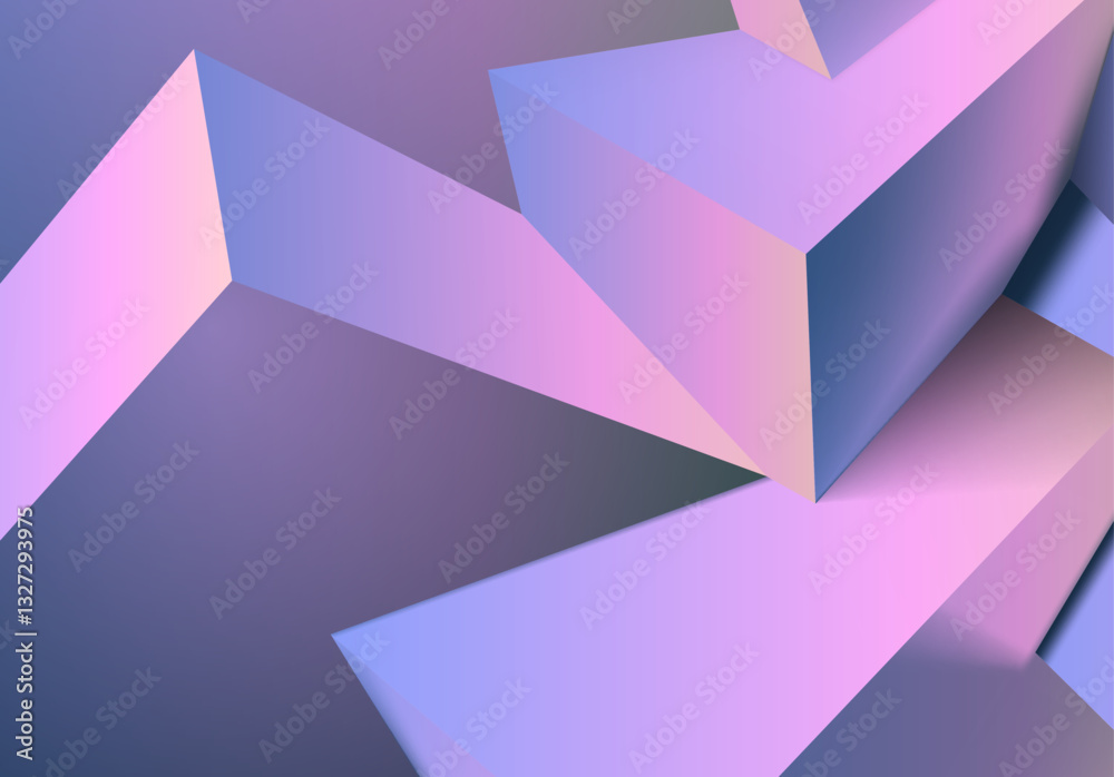 Poster Abstract 3D background with mix of cubes. Geometric shapes intersecting in violet and pink y2k styled background