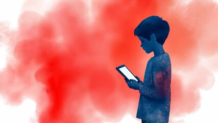 Silhouette of Child Engaged with Tablet on Colorful Background Depicting Autism and Technology with Focus on Creativity and Learning through Digital Interaction in a Modern Educational Context - Powered by Adobe