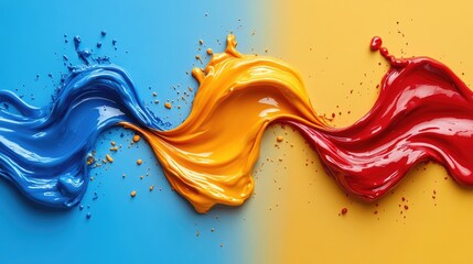 Colorful paint splashes flowing, vibrant background, abstract art, graphic design, stock photo, visual design