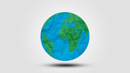 Save our planet. Earth day 3d concept background. Ecology concept. Design with 3d globe map drawing and leaves isolated on white background.