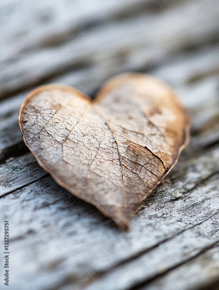Aufkleber heart shaped dry leaf on a weathered wooden surface symbolizing love and connection to nature : gene
