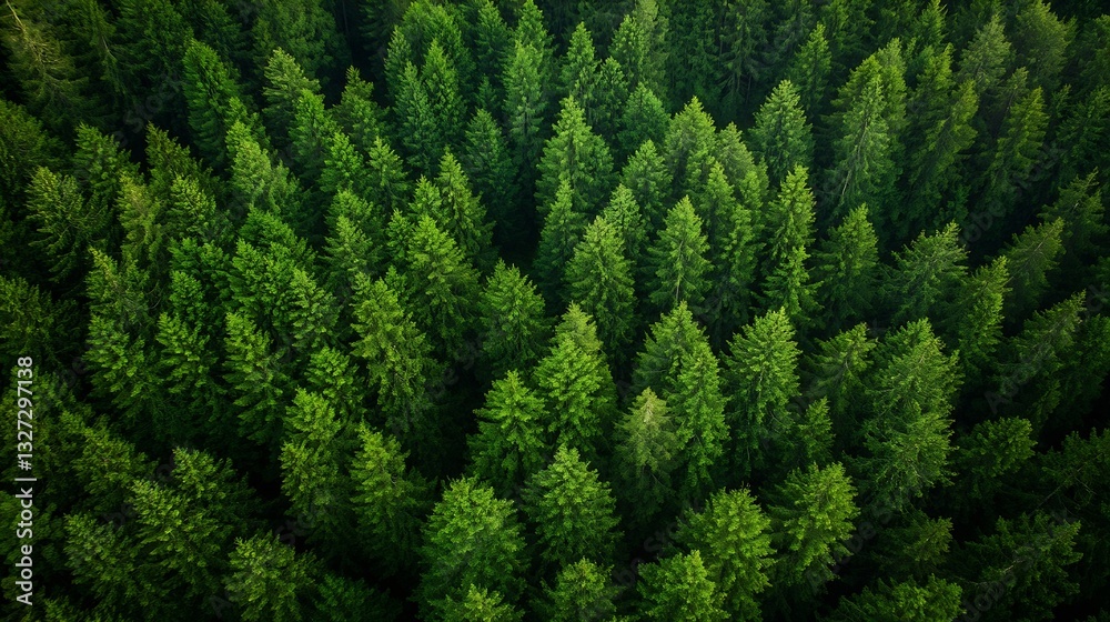Poster Aerial view of lush green pine forest showing dense tree coverage and vibrant foliage : Generative AI