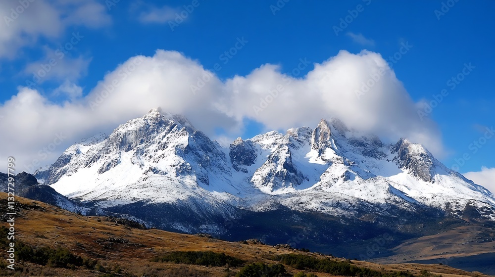 Aufkleber Majestic snowcapped mountains under a blue sky with clouds creating a scenic backdrop : Generative AI