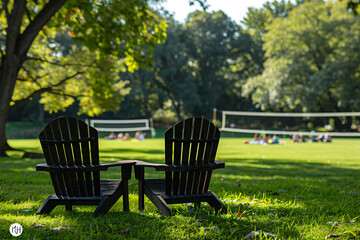 outdoor labor day celebration, chairs, blankets, and a volleyball match on the green lawn, as loved ones savour laughter, music, and good company this labor day