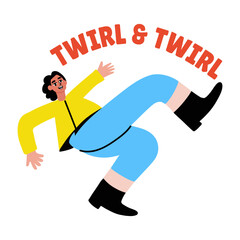 A flat style sticker of enjoying character doing dance